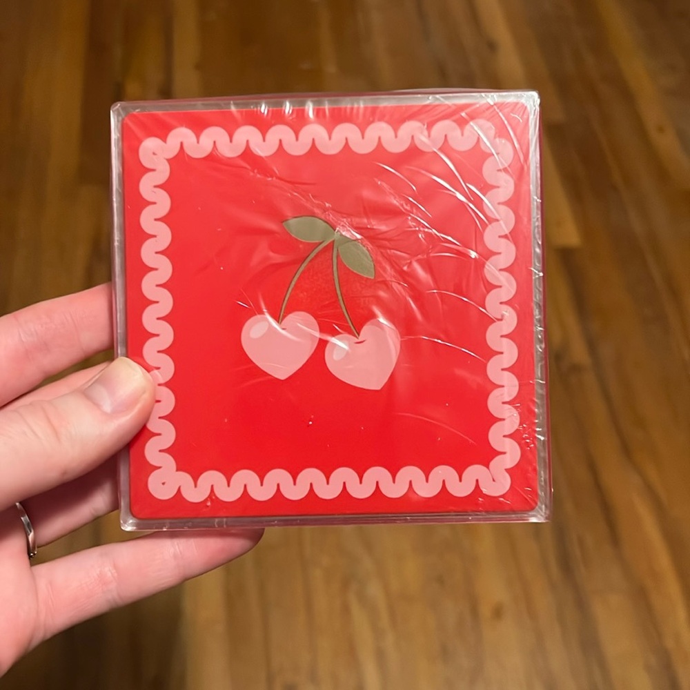 🍒💕4 Pack Cherry Heart Coasters💕🍒